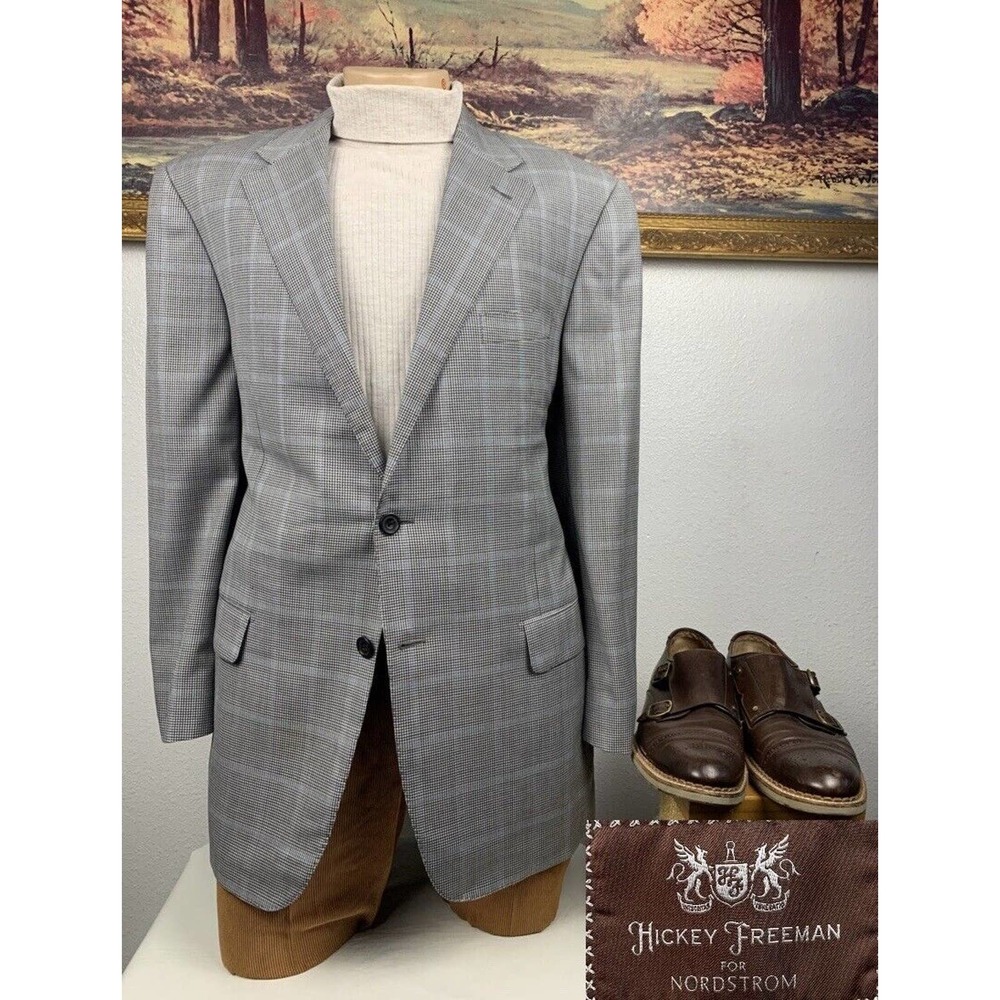 44R‎ Hickey Freeman Multicolored Glencheck Sport Coat